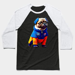 Cute Pug in Orange Space Suit - Adorable Dog Astronaut Design Baseball T-Shirt